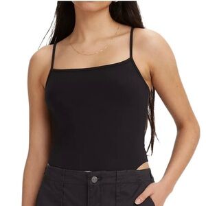 Levi's Black High Roller Square-Neck Spaghetti-Strap Bodysuit Size Small